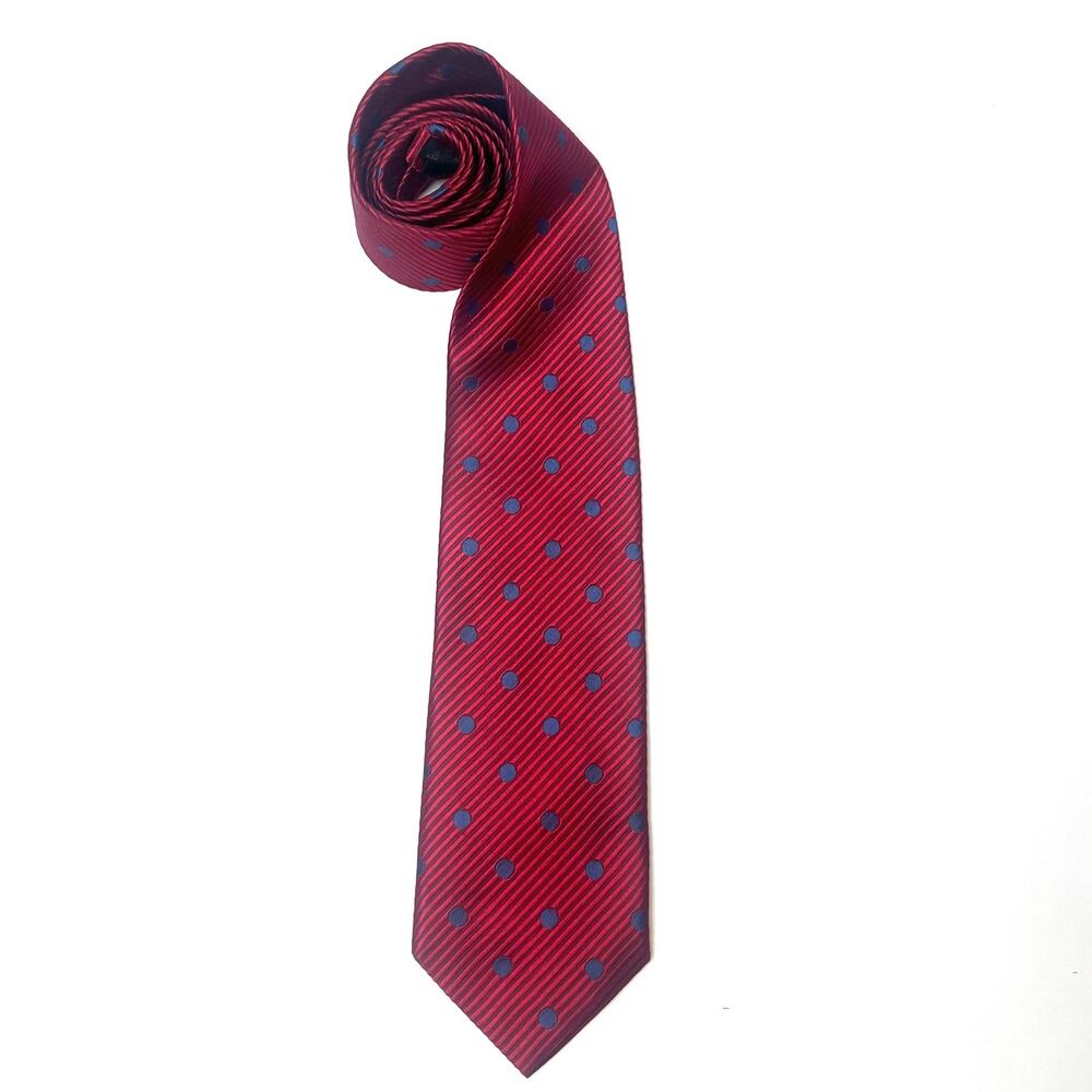 Ermenegildo Zegna Silk Tie Red Blue Polka Dots Luxury Designer Necktie